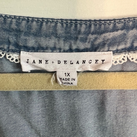 Denim Tie-Front Top with Buttons - Picture 2 of 5